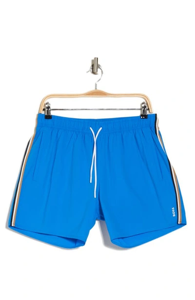 Shop Hugo Boss Iconic Stripe Board Shorts In Bright Blue