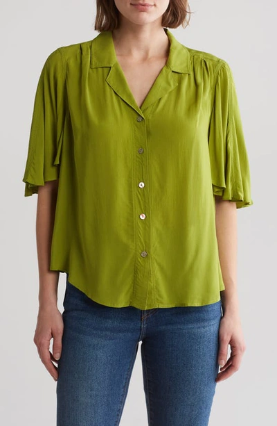 Shop Philosophy By Rpublic Clothing Flutter Sleeve Button-up Shirt In Apple Lime