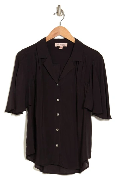 Shop Philosophy By Rpublic Clothing Flutter Sleeve Button-up Shirt In Black