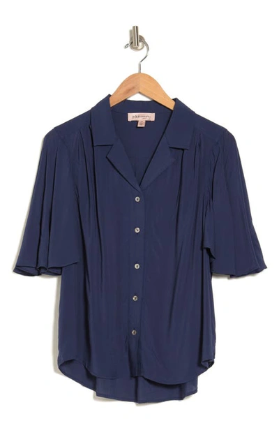 Shop Philosophy By Rpublic Clothing Flutter Sleeve Button-up Shirt In Navy