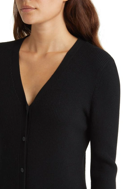 Shop Caslon Long Sleeve Button-up Rib Sweater Dress In Black