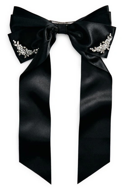 Shop Simone Rocha Embellished Bow Hair Clip In Black/ Pearl/ Crystal