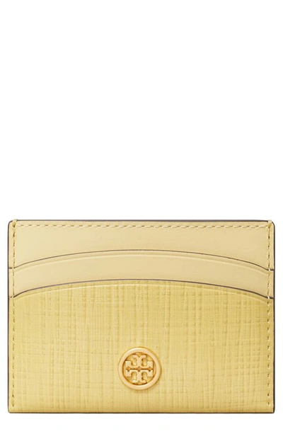 Shop Tory Burch Robinson Crosshatch Leather Card Case In Pale Butter
