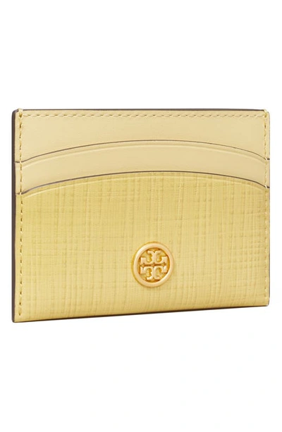 Shop Tory Burch Robinson Crosshatch Leather Card Case In Pale Butter
