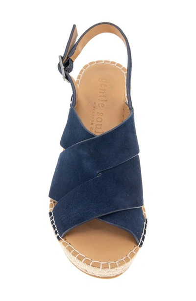 Gentle Souls By Kenneth Cole Claudia Slingback Espadrille Wedge Pump In Navy Suede