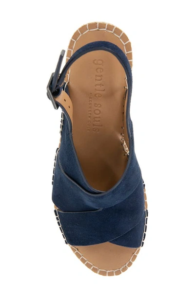 Gentle Souls By Kenneth Cole Claudia Slingback Espadrille Wedge Pump In Navy Suede