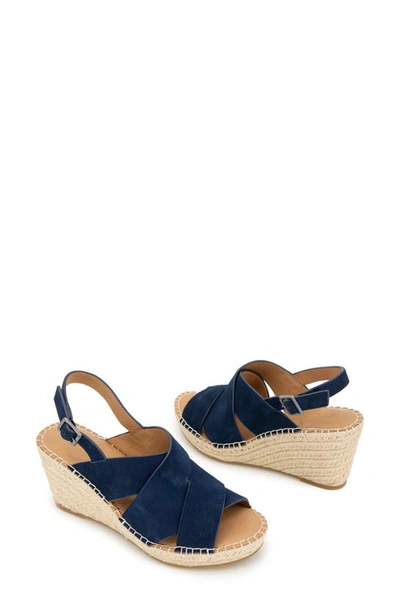 Gentle Souls By Kenneth Cole Claudia Slingback Espadrille Wedge Pump In Navy Suede