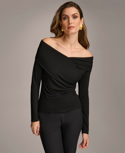 Shop Donna Karan Women's Off-the-shoulder Long-sleeve Top In Black