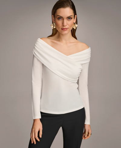 Shop Donna Karan Women's Off-the-shoulder Long-sleeve Top In Cream