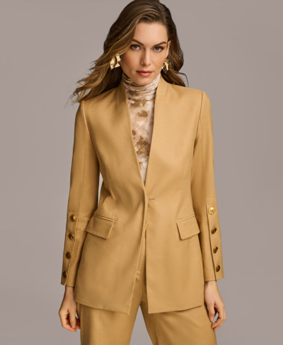 Shop Donna Karan Women's Button Sleeve Blazer In Fawn