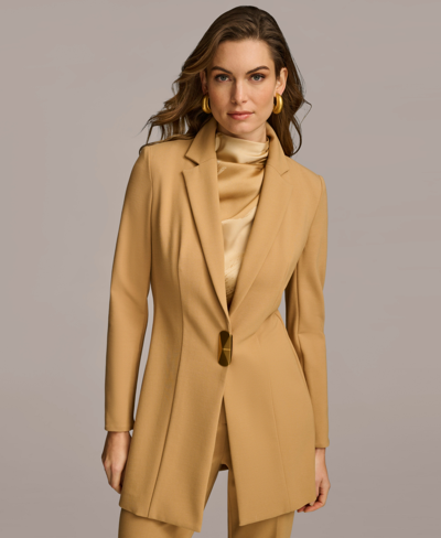 Shop Donna Karan Women's One Button Topper Jacket In Fawn
