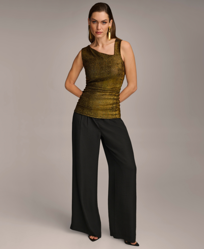 Shop Donna Karan Women's Sleeveless Metallic Top In Blk,gold