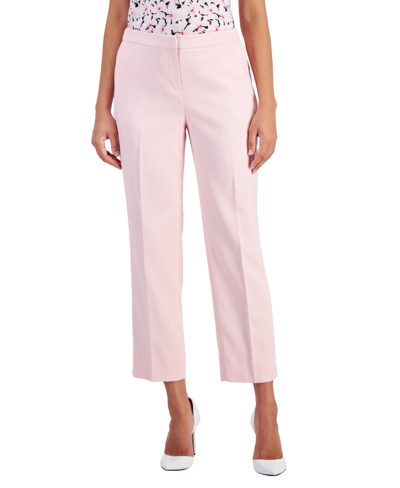 Shop Kasper Women's Hampton Textured Straight-leg Elastic-waist Ankle Pants In Tutu Pink
