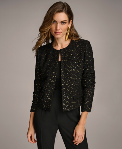 Shop Donna Karan Women's Collarless Metallic Foil Jacket In Black