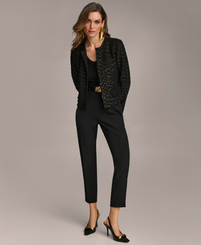 Shop Donna Karan Women's Collarless Metallic Foil Jacket In Black