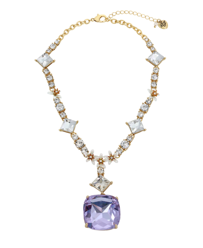 Shop Betsey Johnson Faux Stone Daisy Gem Pendant Necklace In Purple,gold