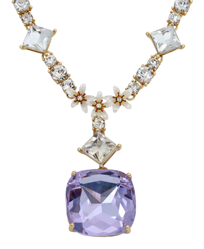 Shop Betsey Johnson Faux Stone Daisy Gem Pendant Necklace In Purple,gold