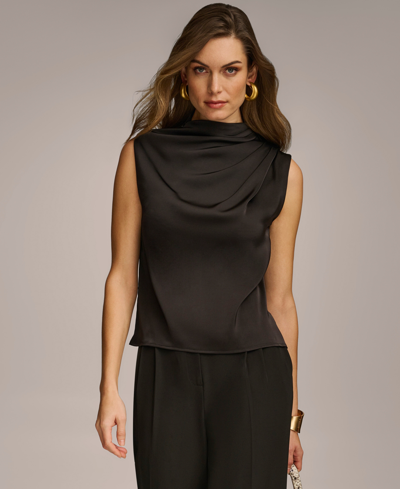 Shop Donna Karan Women's Draped High Neck Sleeveless Top In Black