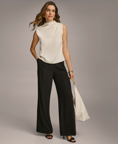 Donna Karan New York Draped Sleeveless Matte Satin Top In Black