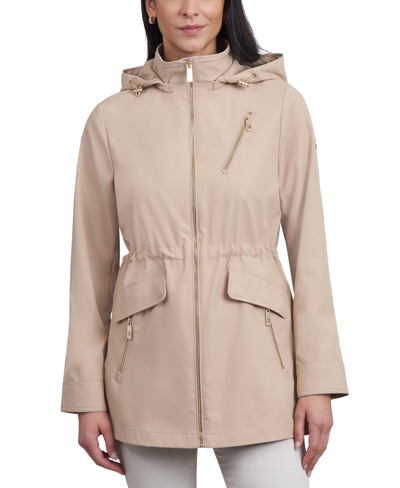 Shop Michael Kors Michael  Women's Hooded Water-resistant Anorak Coat In Buff
