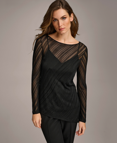 Shop Donna Karan Women's Shimmer Burnout Sweater In Black