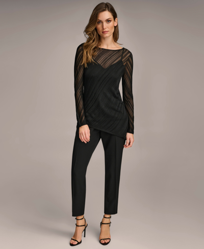 Shop Donna Karan Women's Shimmer Burnout Sweater In Black