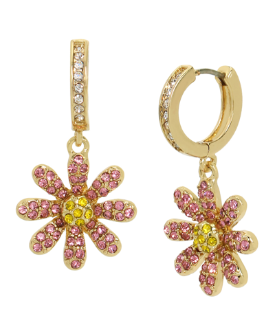 Shop Betsey Johnson Faux Stone Daisy Charm Huggies Earrings In Pink,gold