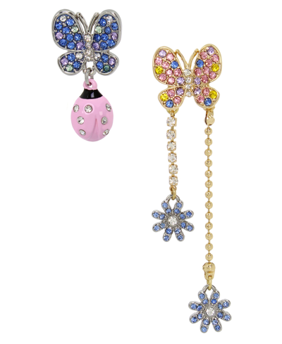 Shop Betsey Johnson Faux Stone Butterfly Mismatch Linear Earrings In Pastel Multi,two-tone