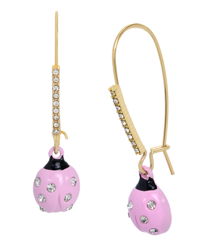 Shop Betsey Johnson Faux Stone Ladybug Dangle Earrings In Pink,gold