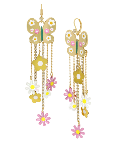 Shop Betsey Johnson Faux Stone Butterfly Chandelier Earrings In Pastel Multi,gold