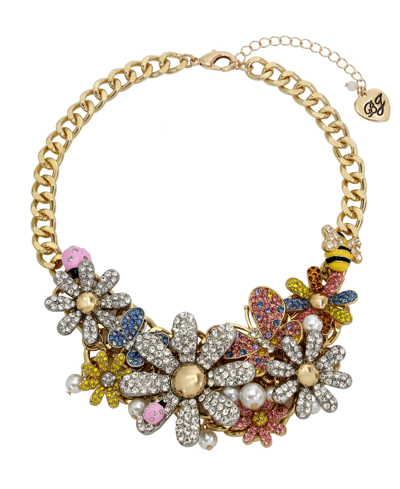 Shop Betsey Johnson Faux Stone Daisy Bib Statement Necklace In Multi,gold