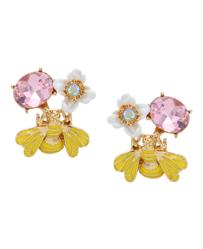 Shop Betsey Johnson Faux Stone Bug Cluster Button Earrings In Pastel Multi,gold