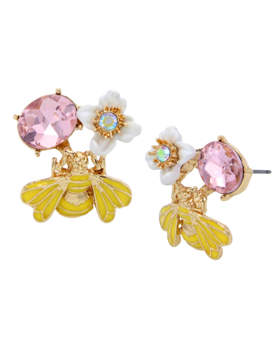 Shop Betsey Johnson Faux Stone Bug Cluster Button Earrings In Pastel Multi,gold