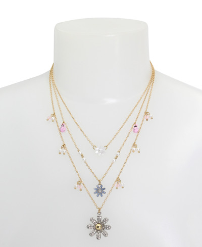 Shop Betsey Johnson Faux Stone Daisy Layered Necklace In Multi,gold