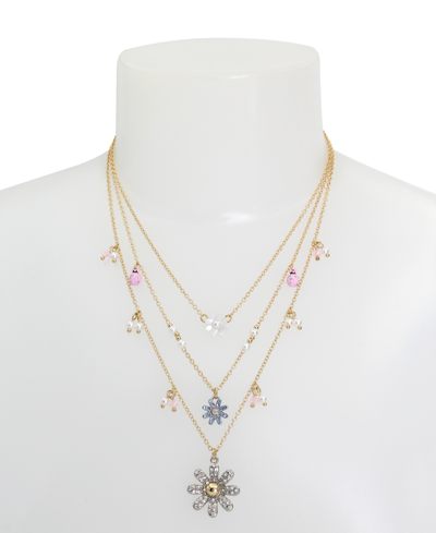 Betsey Johnson Faux Stone Daisy Layered Necklace In Multi,gold