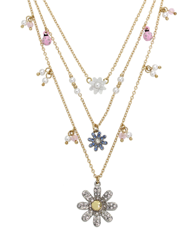 Betsey Johnson Faux Stone Daisy Layered Necklace In Multi,gold