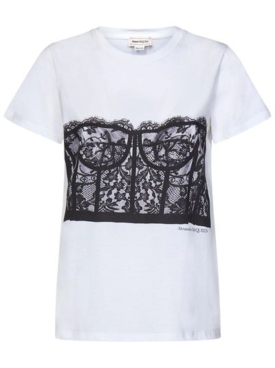 Shop Alexander Mcqueen Women's Lace Corset T-shirt In Bianco