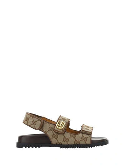 Shop Gucci Sandals In Beige Ebony/acero