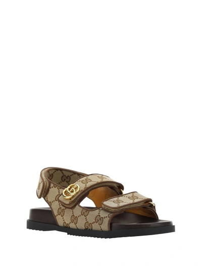 Shop Gucci Sandals In Beige Ebony/acero