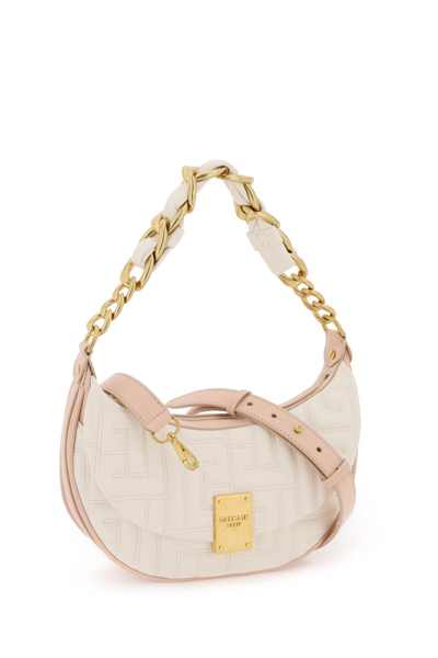 Shop Balmain 1945 Soft Quilted Leather Hobo Bag In Creme Nude Rosé (white)