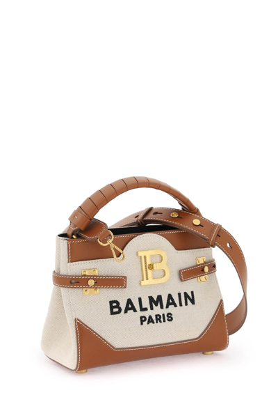 Shop Balmain B-buzz 22 Top Handle Handbag In Naturel Marron (black)