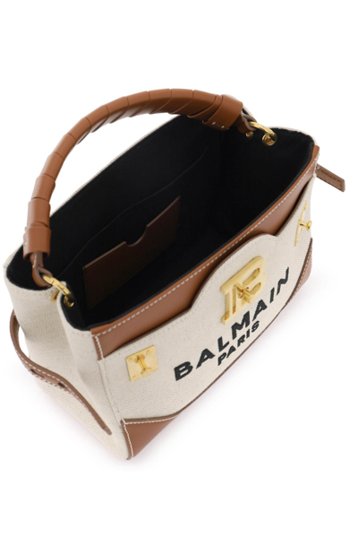 Shop Balmain B-buzz 22 Top Handle Handbag In Naturel Marron (black)