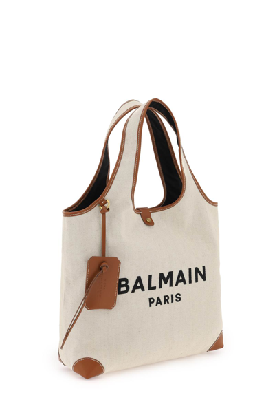 Shop Balmain B-army Grocery Bag In Naturel Marron (beige)