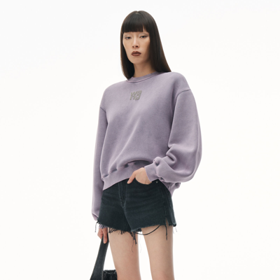 Shop Alexander Wang Puff Logo Sweatshirt In Structured Terry In Acid Pink Lavender