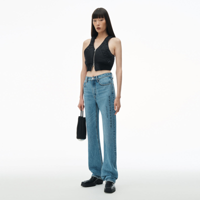 Shop Alexander Wang Ez Mid Rise Jean With Embossed Logo In Vintage Light Indigo