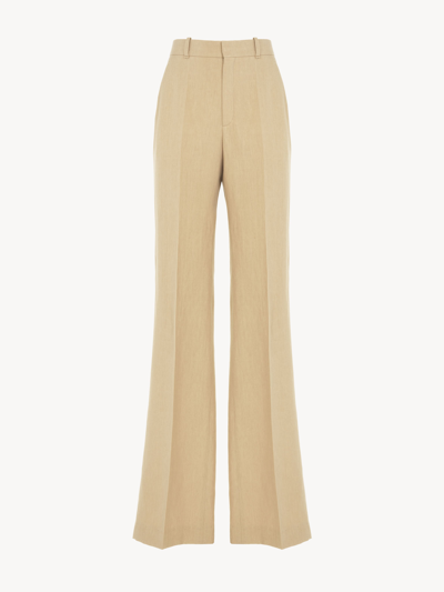 Shop Chloé High-rise Tailored Pants Beige Size 10 100% Linen