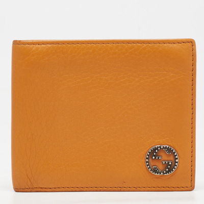 Pre-owned Gucci Orange Leather Interlocking G Bifold Wallet
