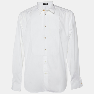 Pre-owned Versace White Cotton Crystal Button Detail Tailored Shirt Xl