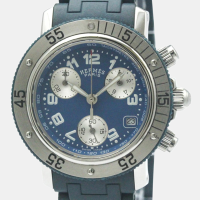 Pre-owned Hermes Blue Stainless Steel Clipper Cl2.317 Quartz Women's Wristwatch 33 Mm