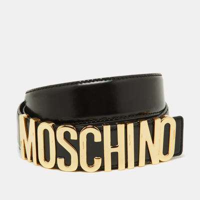 Pre-owned Moschino Black Leather Classic Logo Waist Belt 110 Cm